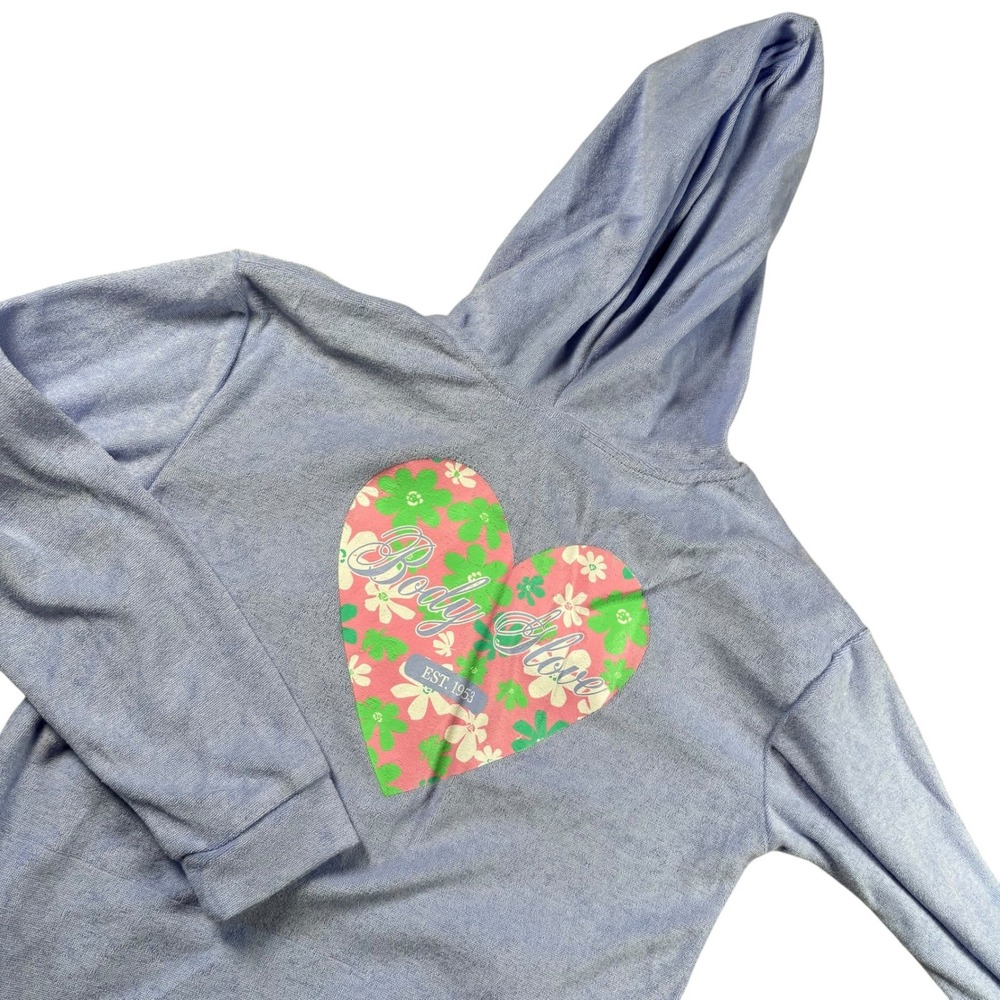 VTG Body Glove Zip Up Hoodie Girls 12 Terry Cloth Floral Heart Graphic Surf Wear